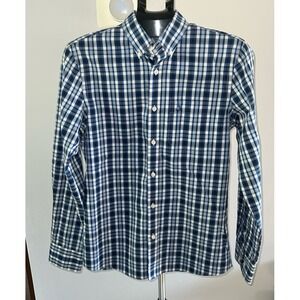 Nordstrom Men's Navy White Plaid Button Down Trim Fit‎ Size Small